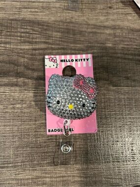 Hello Kitty Silver Crystal Badge Reel with Pink Bow Accent